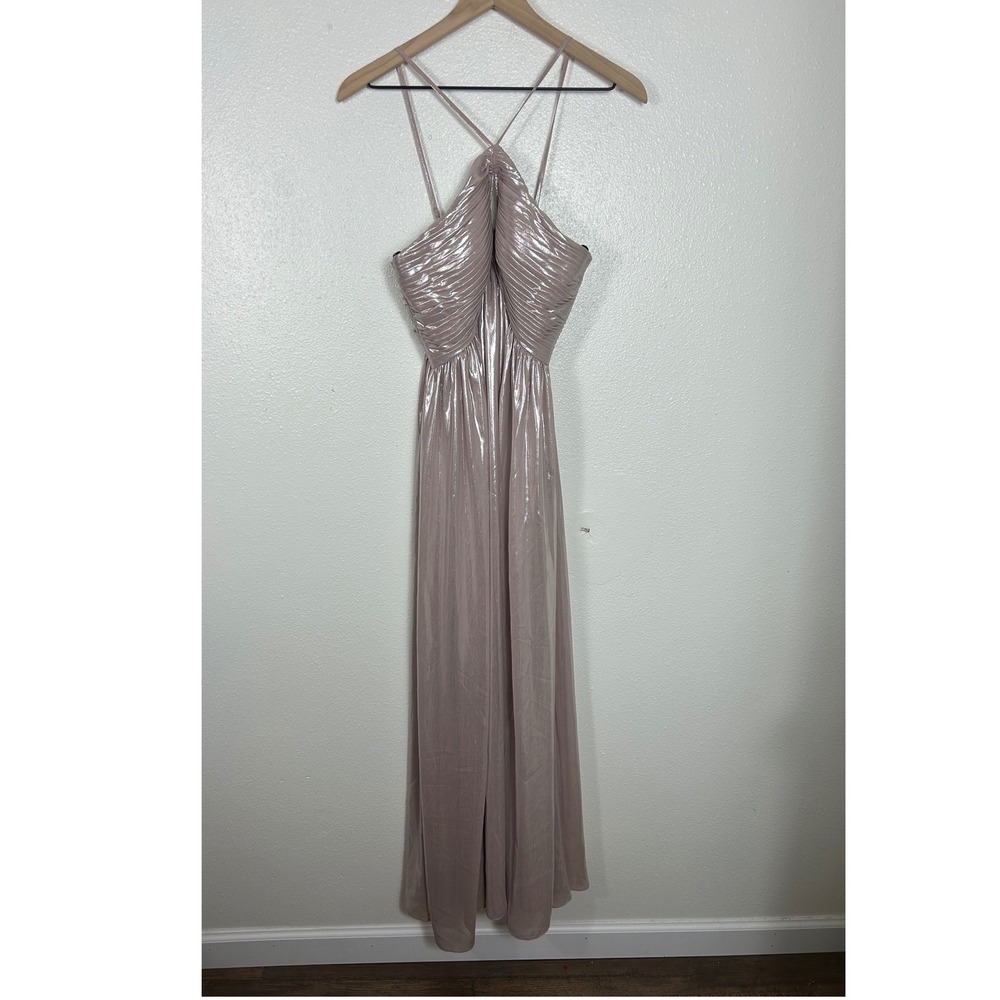 Zac Posen Halter Shiny Maxi Dress Blush Sz 6 Formal Glam Wedding - Picture 2 of 8